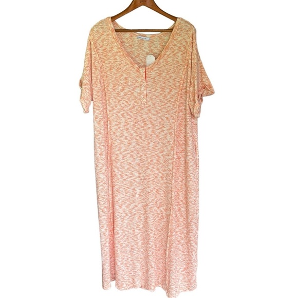 Culture Code Orange & White T-Shirt Dress Size 1X V Neck Short Sleeve Pockets - Picture 8 of 10